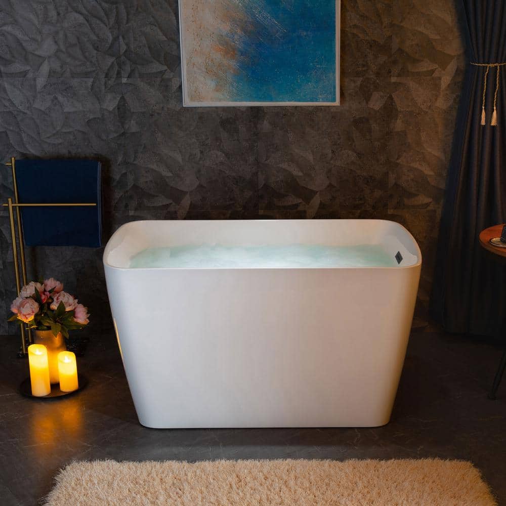 48'' White and Matte Black Acrylic Freestanding Rectangular Bathtub