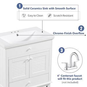 30 in. W x 18 in. D x 31 in. H Freestanding Bath Vanity in White with White Ceramic Top