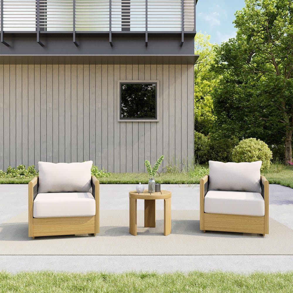 Opal Rattan 3-Piece Natural Wood Grain Aluminum Patio Conversation Set with Beige Cushions and Round-Edge Table price history on PriceWatchPro