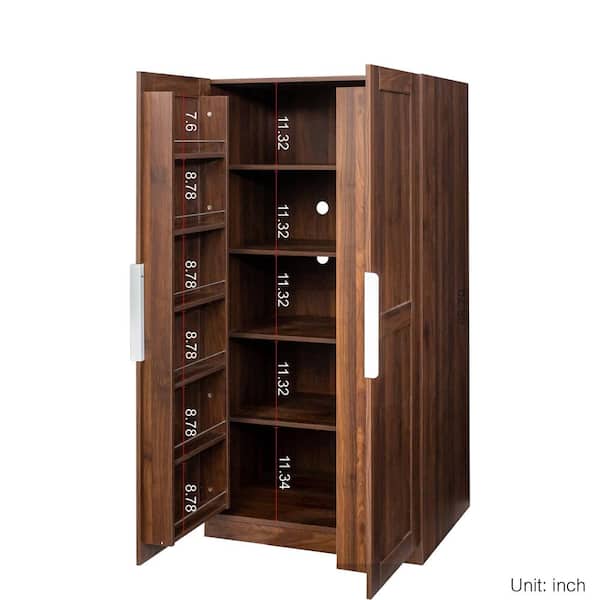 63 in. Freestanding Kitchen Pantry Organizer with Shelves and Doors