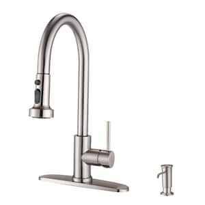 SWAN Single Handle Pull Down Sprayer Kitchen Faucet High-arc Stainless in Brushed Nickel