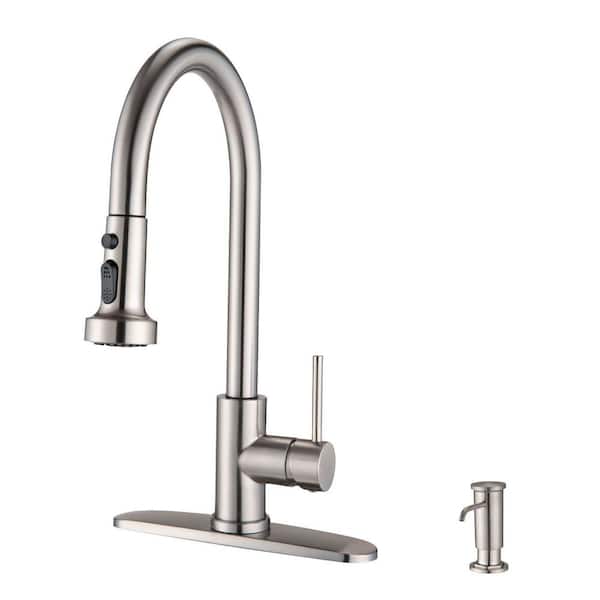GIVING TREE SWAN Single Handle Pull Down Sprayer Kitchen Faucet High-arc Stainless in Brushed Nickel