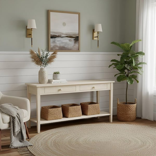 Spencer 60 in. Unfinished Standard Rectangle Wood Console Table with Drawers