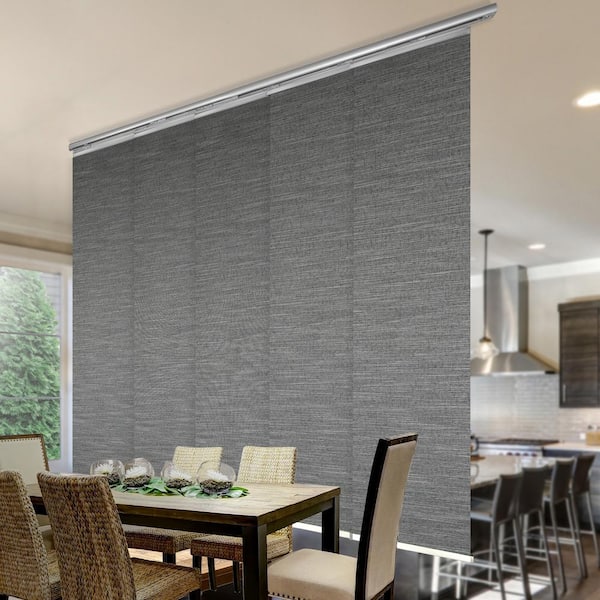 EMOH Heather 58 in. - 110 in. W x 94 in. L Adjustable 5- Panel in White Single Rail Panel Track with 23.5 in. Slates