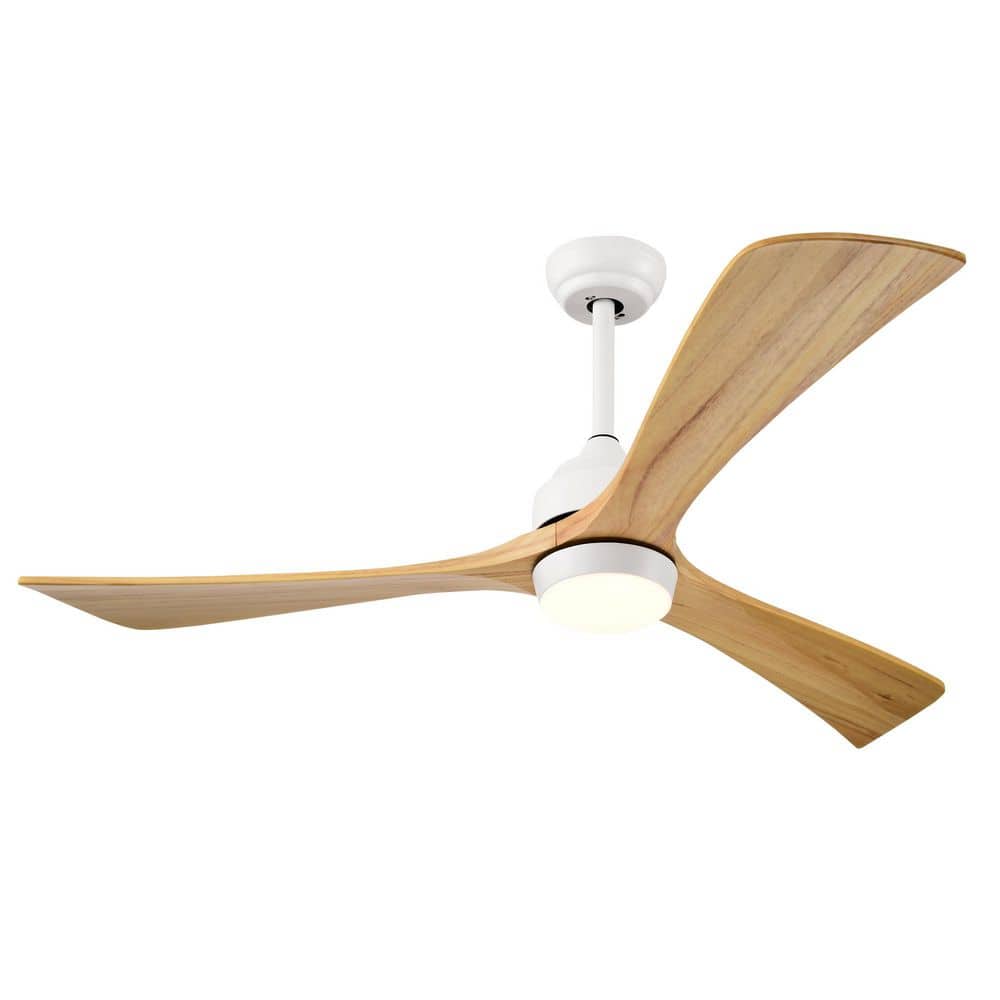 52 in. Smart Indoor Matte White Flush Mount Standard Ceiling Fan with Integrated LED, Remote and Natural Wood Blades price history on PriceWatchPro