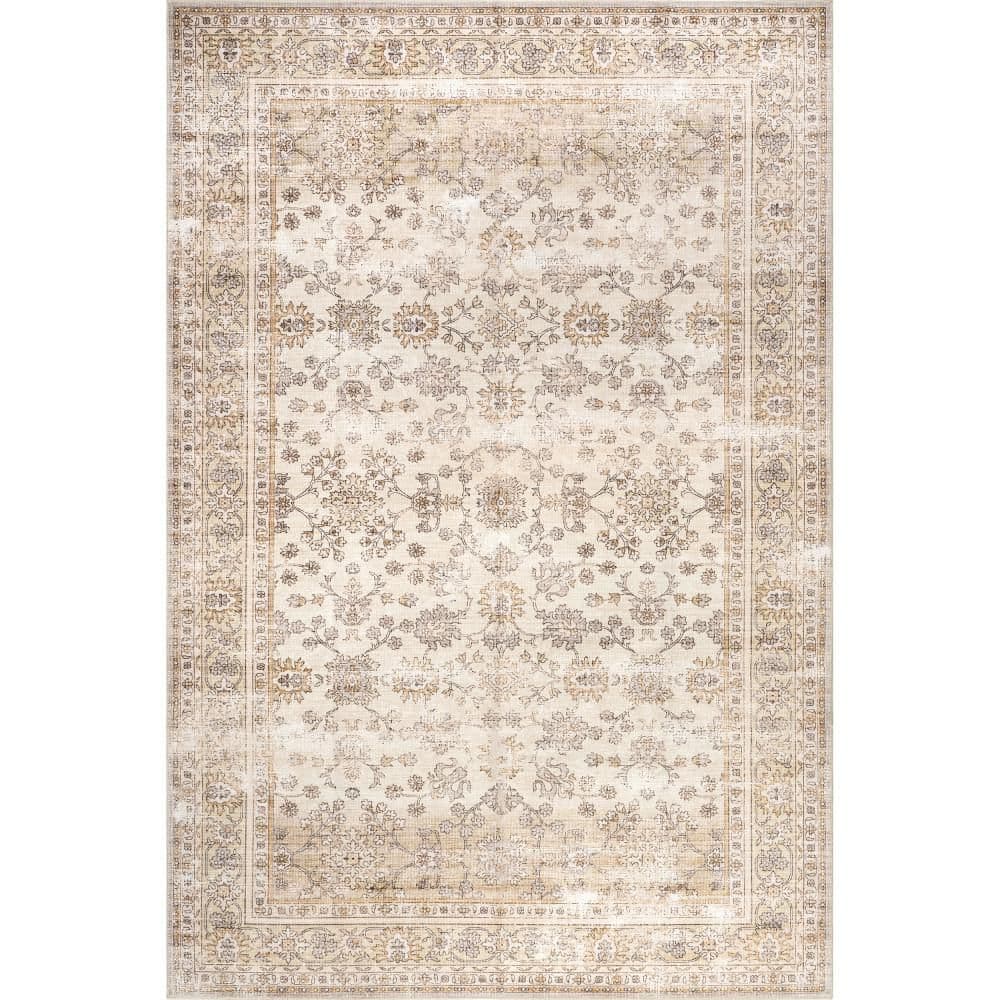 Meena Fading Garden Spill Proof Washable Beige 8 ft. Indoor Area Rug price history on PriceWatchPro