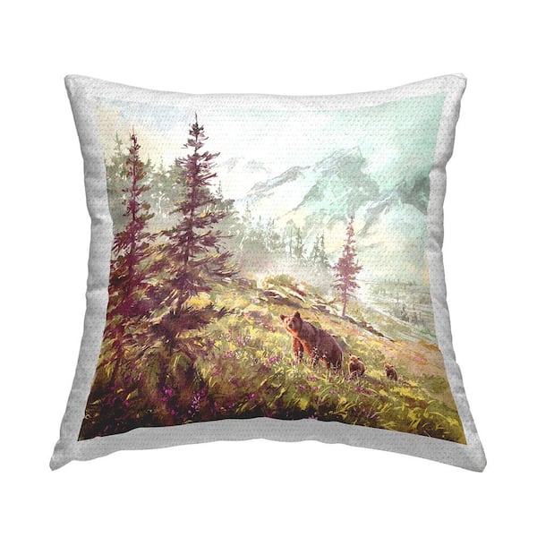 Stupell Industries Bear Family Mountain Landscape Multi-Color Square Outdoor Throw Pillow