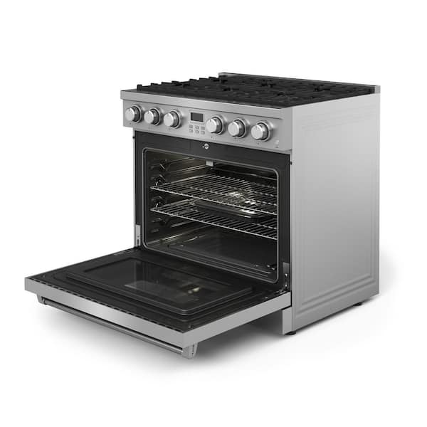 Brama 36-in 6 Burners 5.2-cu ft Convection Oven Slide-in Natural Gas Range ( Stainless Steel) in the Single Oven Gas Ranges department at
