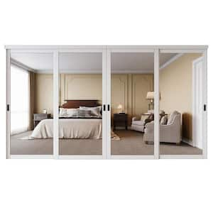 144 in. x 80 in. Solid Core 1-Lite Mirror White Primed MDF Interior Closet Sliding Door with Hardware