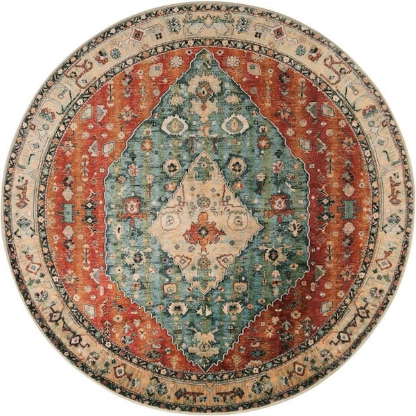 Boho Tribal 3' Multi-Colored Round Rugs Small Entryway Round Area Rug