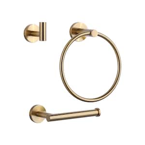 3 -Piece Bath Hardware Set with Mounting Hardware with Towel Ring, Towel Hook and Toilet Paper Holder in Brushed Gold
