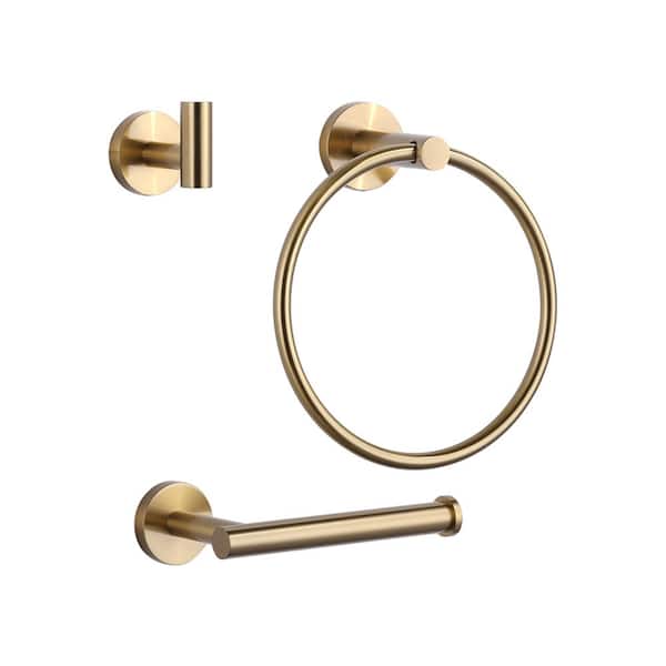 IVIGA 3 -Piece Bath Hardware Set with Mounting Hardware with Towel Ring, Towel Hook and Toilet Paper Holder in Brushed Gold