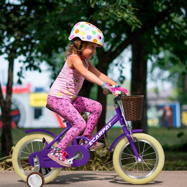 Purple 14 in. Girls Bike with Training Wheels Front V Brake Rear Holding Brake for 2 to 4 Years