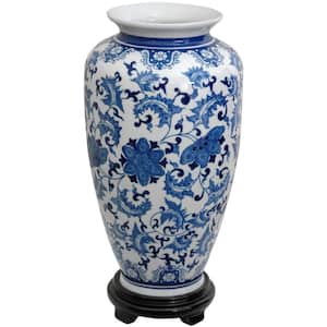 14 in. Porcelain Decorative Vase in Blue