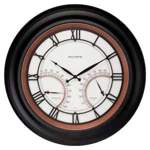 For Living Outdoor 3-in-1 Round Wall Clock with Humidity Index &  Thermometer, Black/White, 24-in