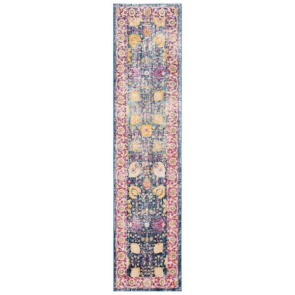 Granada 2 ft. x 9 ft. Blue/Fuchsia Border Runner Rug
