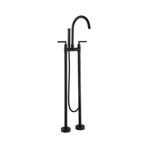 Modland 2-Handle Claw Foot Freestanding Tub Faucet with Hand Shower in Black