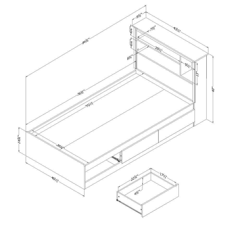 Nordik Oak Twin Platform Bed with Headboard and Storage Drawers