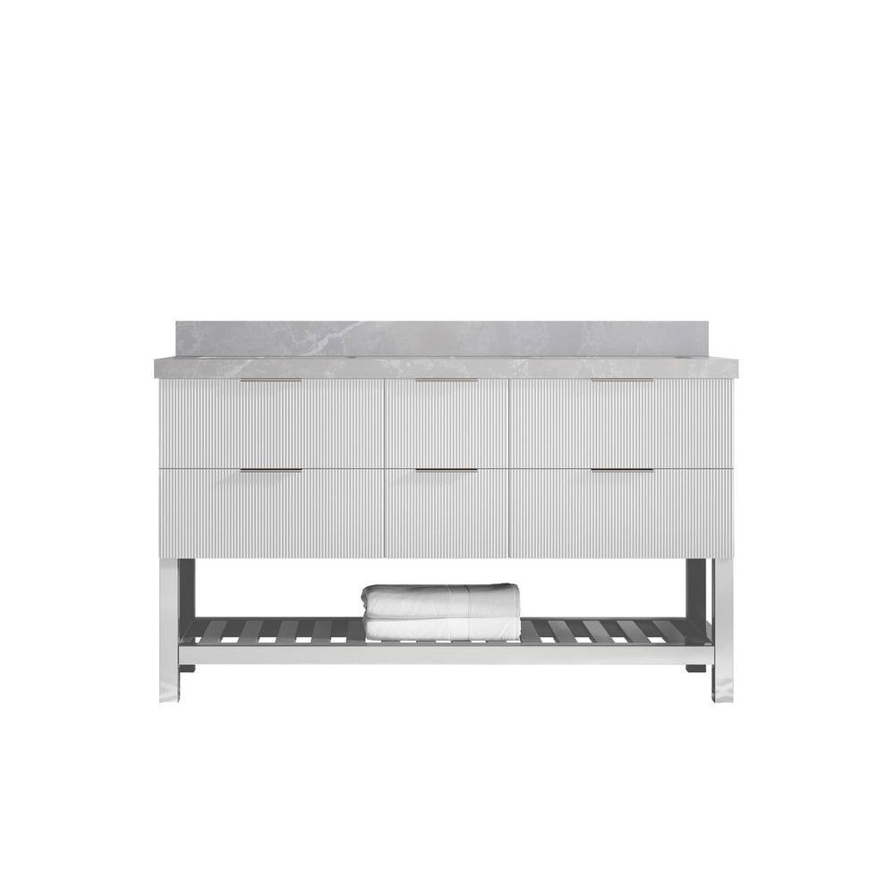 Catalina 60 in. Double Sink Freestanding Fine Grain Bath Vanity with Pearl Gray Qt. Top Unassembled price history on PriceWatchPro