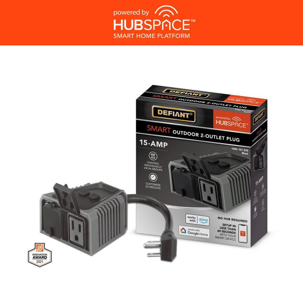 Defiant 15 Amp 120Volt Smart WiFi Bluetooth Outdoor Plug with 2