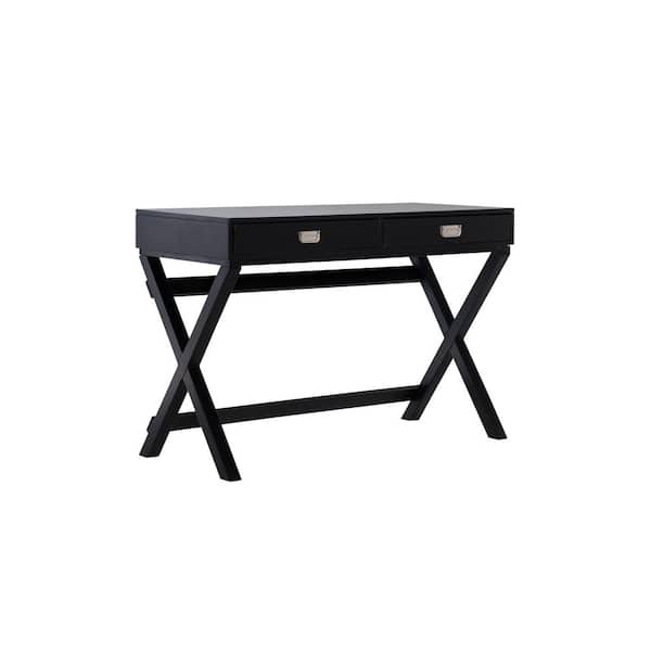 Linon Home Decor Sara 44 in. Rectangle Black Wood 2-Drawer Desk with Storage
