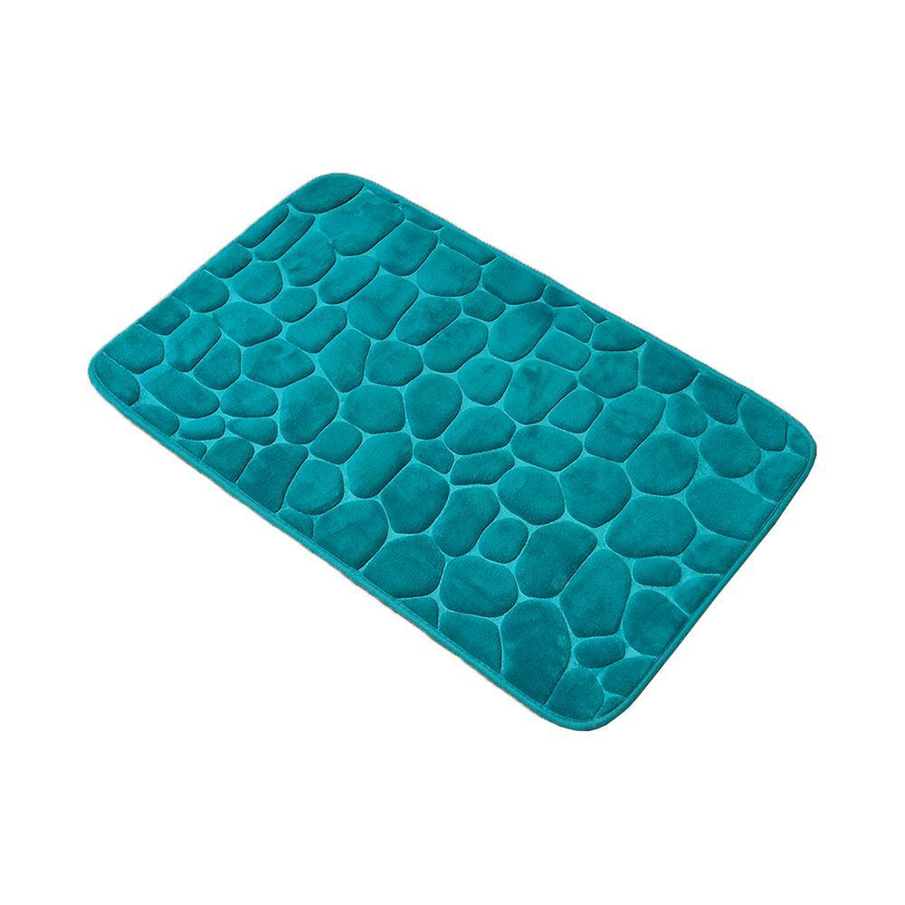 Peacock Blue Memory Foam Bath Mat with 3D Pebble Design