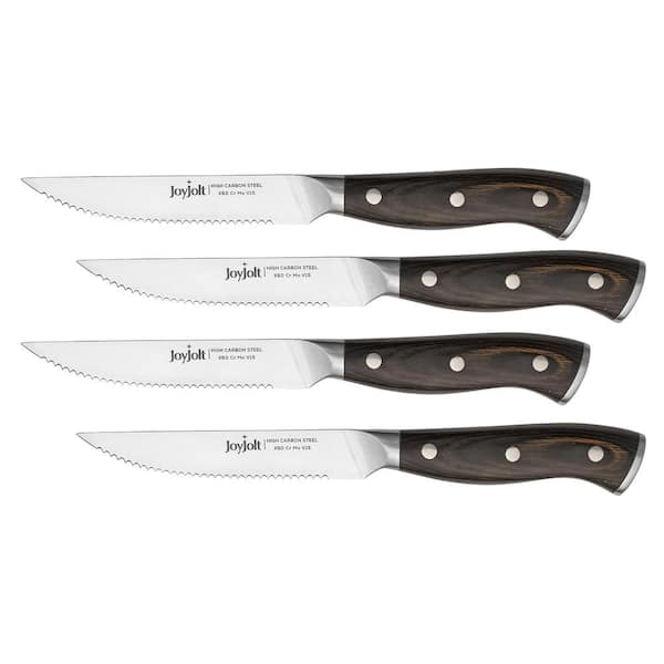 JoyJolt 4.5 in. High-Carbon Steel Full Tang Kitchen Knife Steak Knife with Pakkawood Handle (Set of 4)