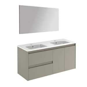 Ambra 47.5 in. W x 18.1 in. D x 22.3 in. H Two Sink Bath Vanity in Matte Sand with Gloss White Ceramic Top and Mirror