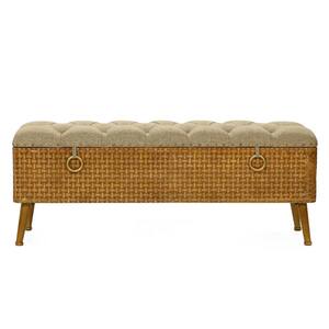 Brown Accent Dining Bench with Cushion and Hidden Storage 46.8 in.