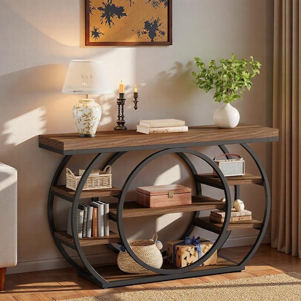 BYBLIGHT Turrella 47.24 in. Walnut Rectangle Wood Console Table for ...