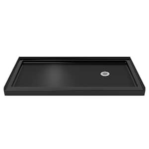 Infinity-Z 30 in. W. x 60 in. Semi-Frameless Sliding Shower Kit Door in Chrome with Right Drain Shower Base in Black