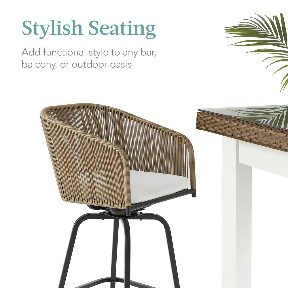 Natural Wicker Swivel Bar Height Chairs with Cushions