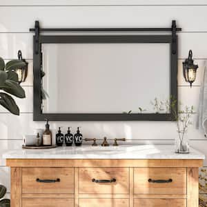 Farmhouse 26 in. W x 40 in. H Rectangle Framed Wall Bathroom Vanity Mirror in Black