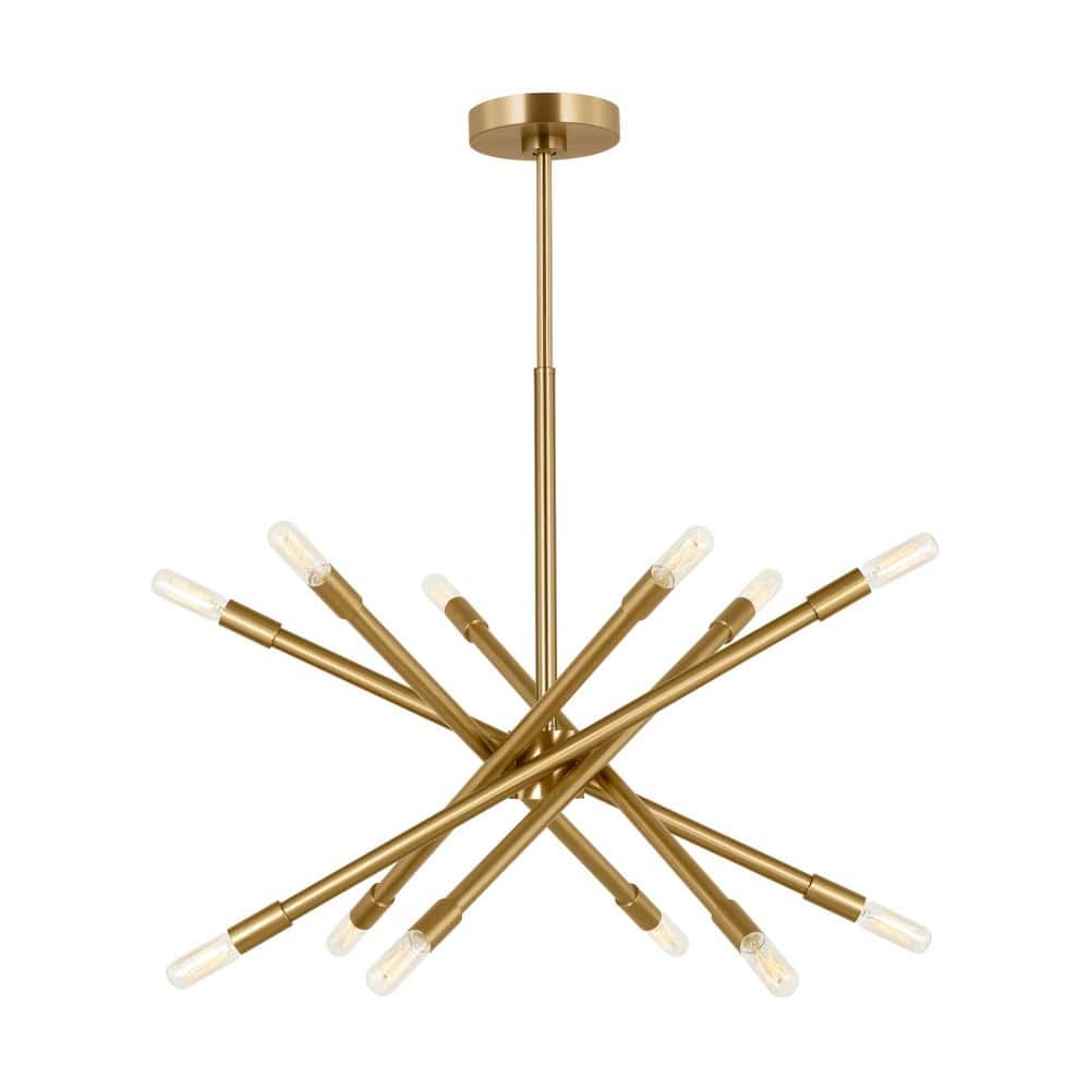 Burnished Brass 12-Light Sputnik Chandelier with Adjustable Arms