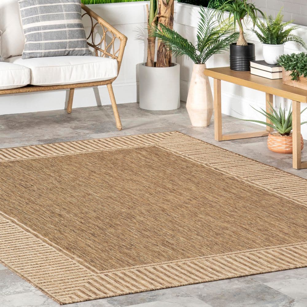 Asha Light Brown Synthetic Flat Woven Striped Area Rug