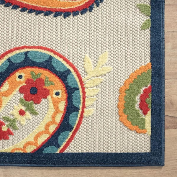 Blue 4 ft. x 6 ft. Woven Paisley Polypropylene Rectangle Indoor/Outdoor Area Rug