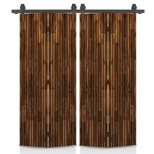 Japanese Series 52 in. x 80 in. Hollow Core Walnut Pine Wood Double Bi-Fold Barn Door with Sliding Hardware Kit