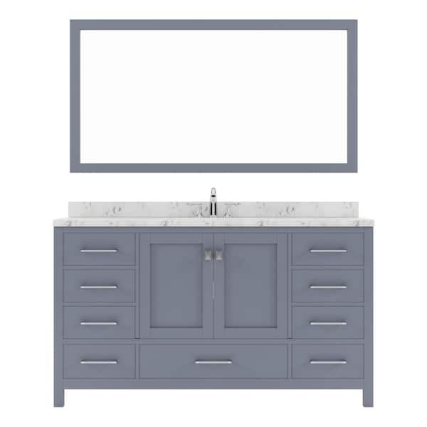 Virtu USA Caroline Avenue 60 in. W x 22 in. D x 35 in. H Double Sink Bath Vanity in Gray with Quartz Top and Mirror