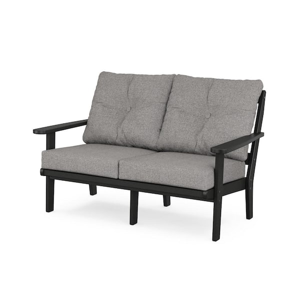 POLYWOOD Mission Deep Seating Plastic Outdoor Loveseat with in Black/Grey Mist Cushions