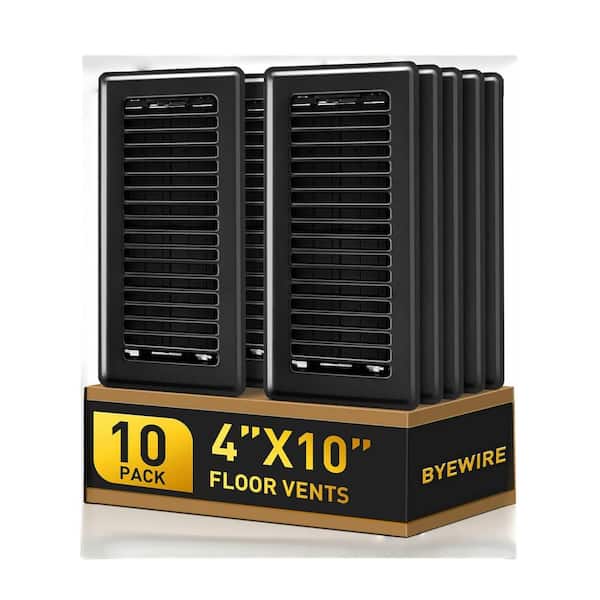 4 in. x 10 in. Black Floor Vent Covers for Home Floor, Sidewall, Steel Walkable Floor Grates, Rust Proof Finish, 10 Pcs