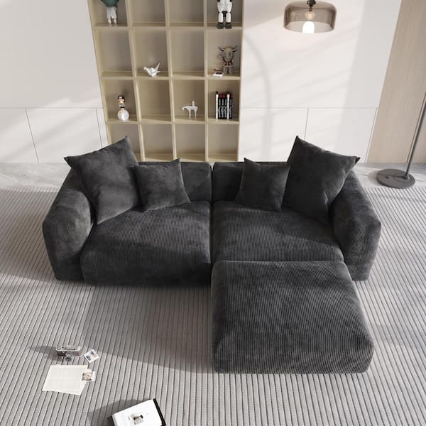 J&E Home 3-Piece Black 102 in. Corduroy Velvet Living Room Modular Sofa, Free Combination Chair Loveseat Beige Living Room Set