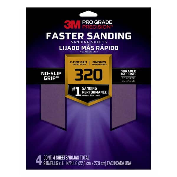 3M Pro Grade Precision 9 in. x 11 in. Extra Fine 320-Grit Sheet Sandpaper (4-Sheets/Pack)