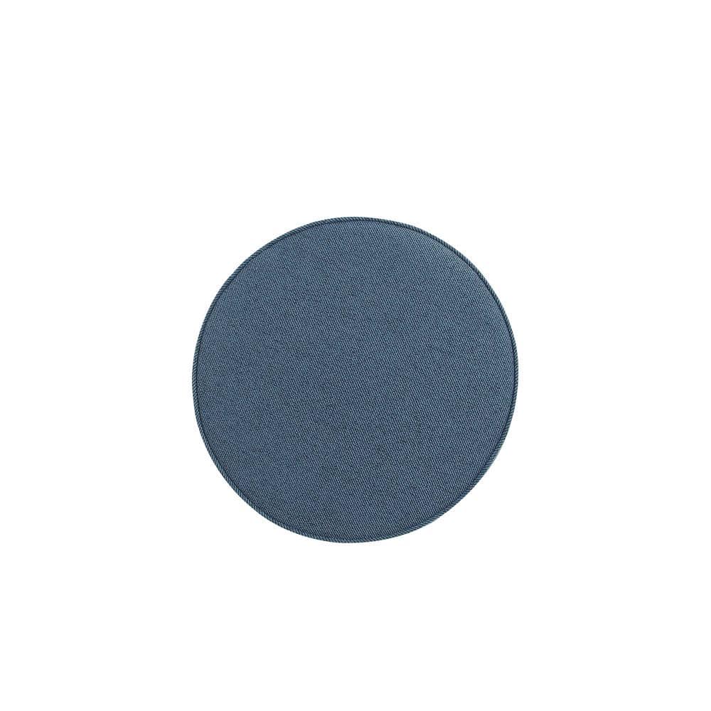 Bailey Blue Round Upholstered Ottoman with Black Stainless Steel Legs