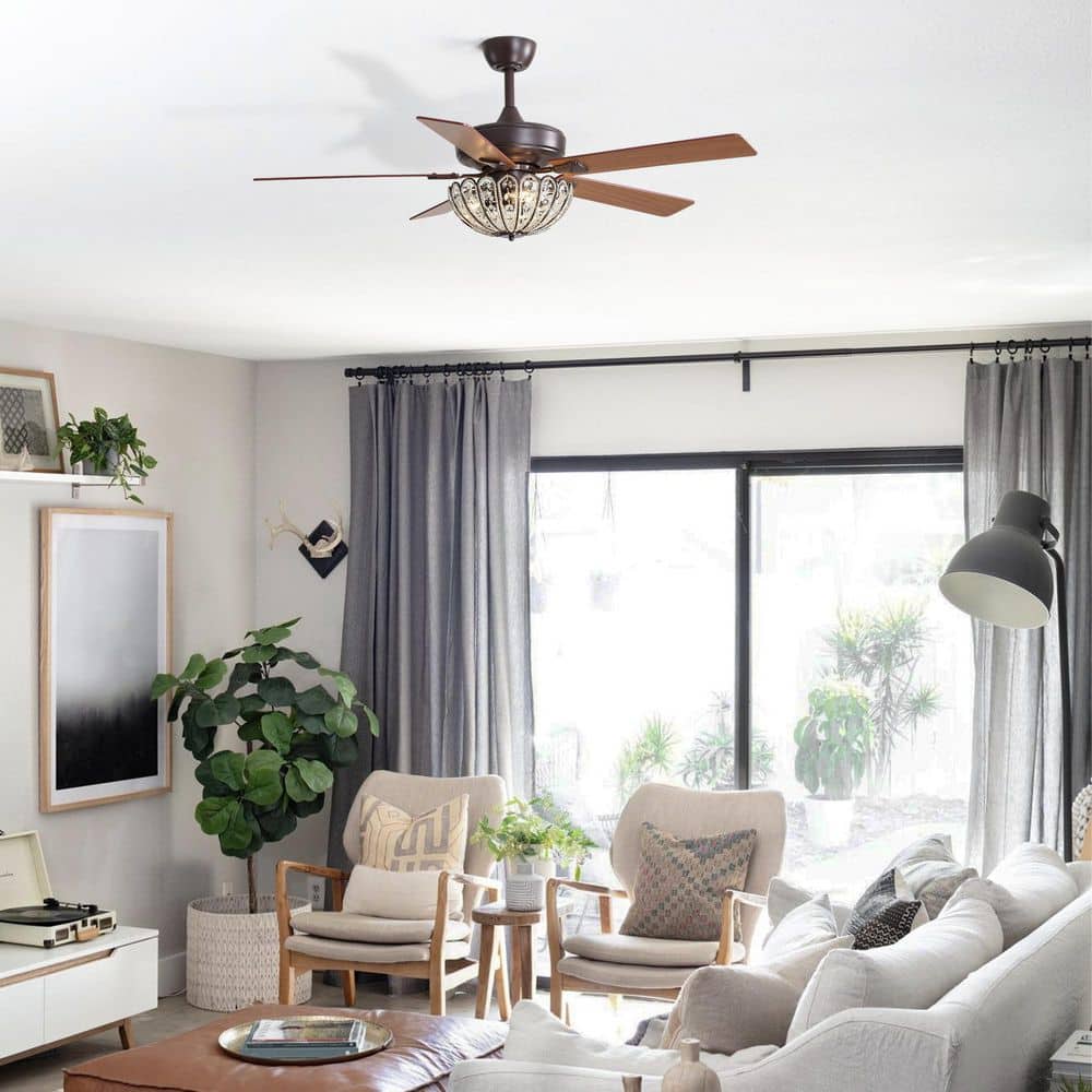 52.00 in. Brown Coffee Downrod Mount Standard Ceiling Fan with Crystal Light and Remote Included Powered price history on PriceWatchPro