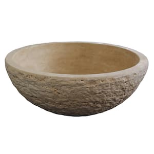 Chiseled Round Natural Stone Vessel Sink in Beige