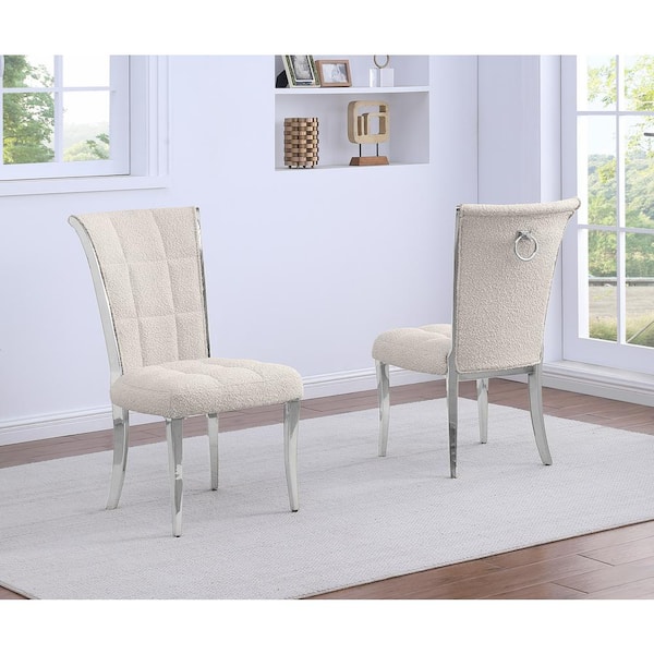 Best Quality Furniture Raina Cream Boucle Fabric Side Chair (Set of 2) with Silver Legs