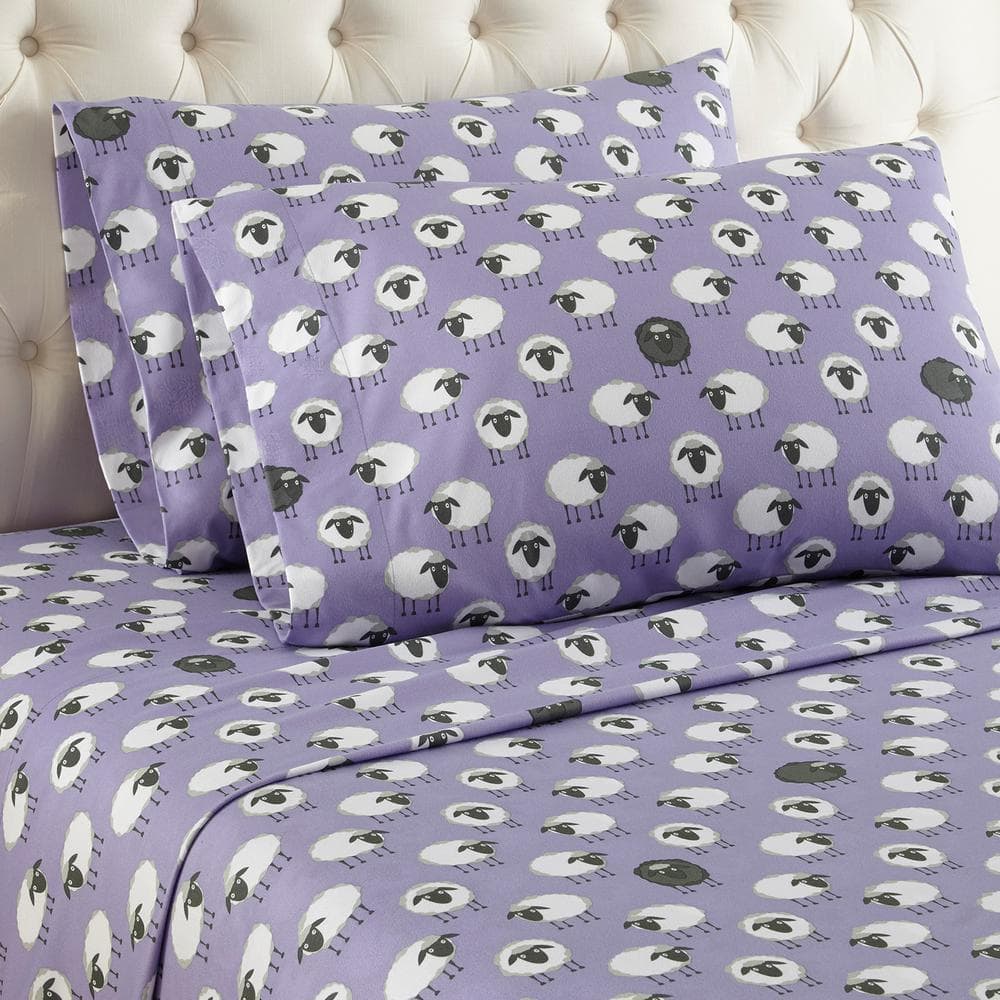 Micro Flannel 4-Piece Sheep Lavender Geometric Full Sheet Set