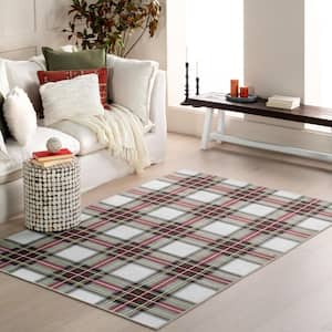 Analisse Stewart Plaid Machine Washable Red 5 ft. x 8 ft. Area Rug