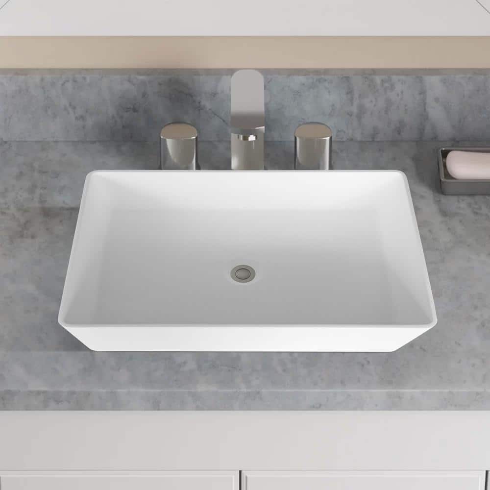 21.5 in. L x 13.7 in. W x 4.9 in. H White Man-Made Stone Rectangular Bathro