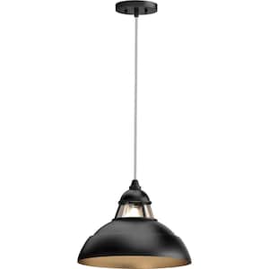 1-Light Indoor Black Hanging Pendant with Lighthouse-Inspired Bowl and Clear Glass